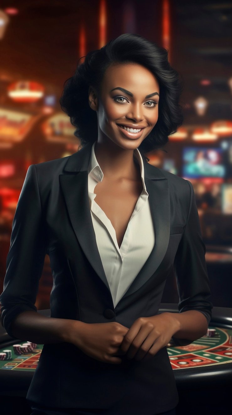 Live-dealer baccarat table with multi-camera studio setup